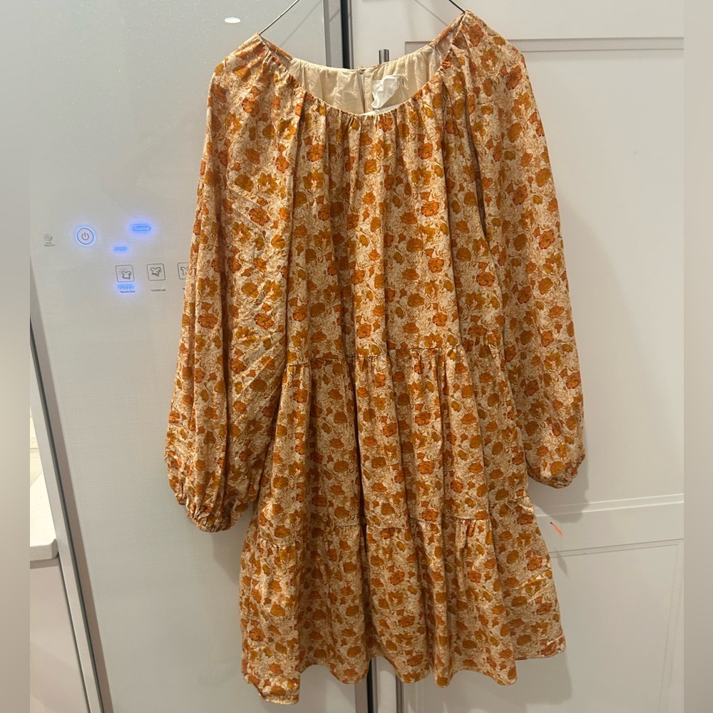 Hyacinth House Burnt Orange Floral Brynn Mini Dress Sz XL Cotton blend tnuck - Picture 2 of 16